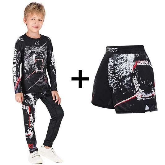 Kids MMA T-shirt +Pants Set Jiu Jusit Tights Muay Thai Shorts