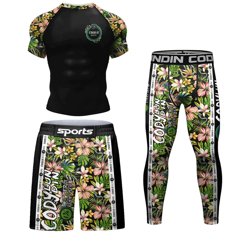 Men  Full Printing Boxing T Shirt+Shorts